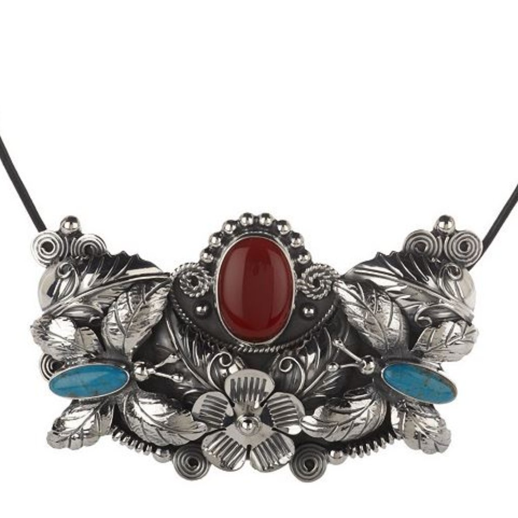 Qvc Artisan Crafted Large Sterling Silver 925 Carnelian Turquoise Necklace 400$